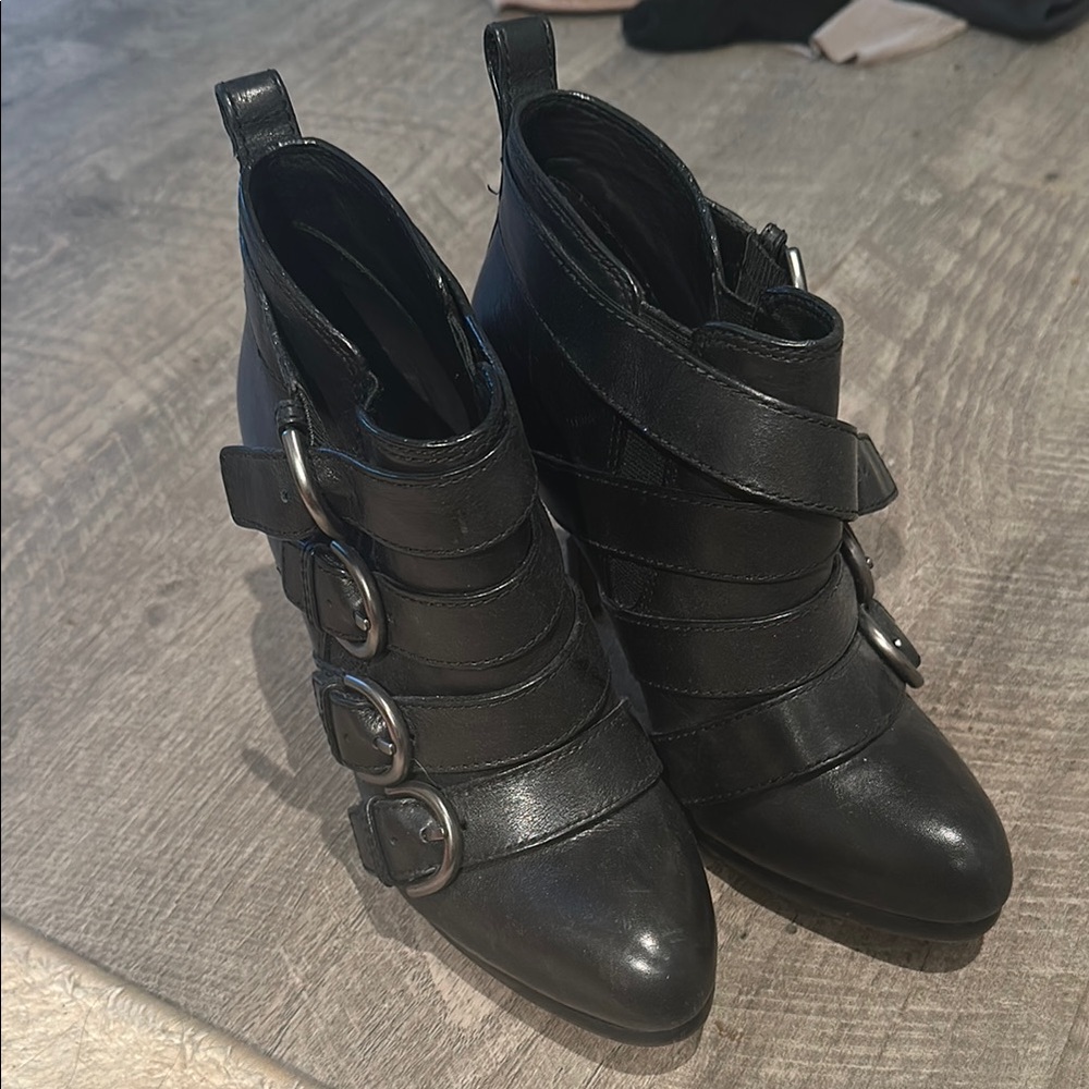 Coach Black Ankle Boots with Buckle Straps